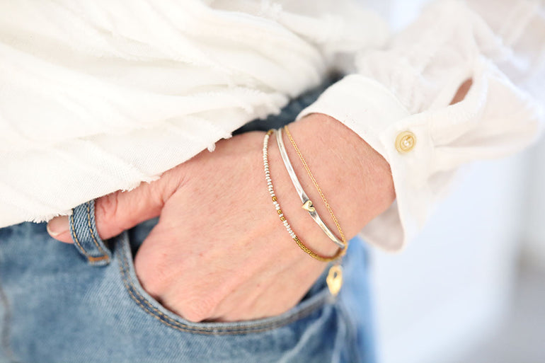 Heart of Silver and Gold Bangle - Honey + Ice