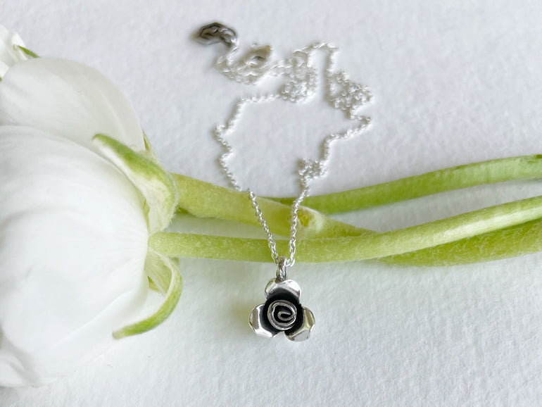 One Silver Rose Necklace - Honey + Ice